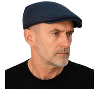 Men's Navy Blue Herringbone Wool Tweed Flat Cap,Ivy Style,Quilted Padded Lining, Size 58-59cm