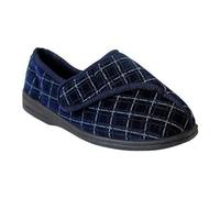 Mens Navy Check Velour Washable Touch Fastening Slipper - George - Navy Check - size UK Mens Size 6