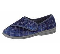 Mens Navy Check Velour Washable Touch Fastening Slipper - George - Navy Check - size UK Mens Size 7