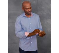 Men's Navy Cotton Micro Dobby Slim Fit Smart-Casual Shirt - Single Cuff - Size: Medium x Standard - 34" - Savile Row Company