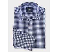 Men's Navy Cotton Poplin Gingham Check Slim Fit Formal Shirt - Single Cuff - Size: 14" x Standard - 32.5" - Savile Row Company