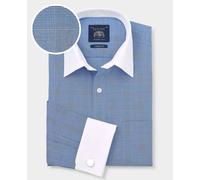 THE SAVILE ROW COMPANY LONDON Men's Classic Fit Cotton Poplin Double Cuff Winchester Formal Shirt - Navy Prince of Wales Check - 16.5" Collar - Standard