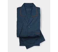 Men's Navy Cotton Revere Collar Pyjamas With Trim - Size: XXL - Savile Row Company