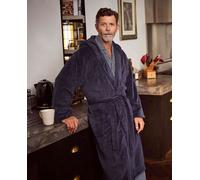 Men's Navy Fleece Dressing Gown With Hood - Size: XL - Savile Row Company