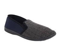 Mens Navy Herringbone Felt Gusset Slipper - Charles - Navy - size UK Mens Size 10