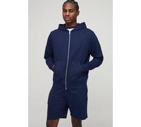 Mens Navy Lightweight Basic Regular Fit Zip Through Hoodie and Relaxed Fit Short Set, Navy L
