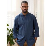 Men's Navy Linen Cotton Classic Fit Button-Down Casual Shirt - Size: XL x Standard - 36.5" - Savile Row Company