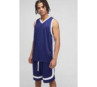 Mens Navy Man Mesh Basketball Vest & Short Set, Navy S
