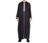 Men's Navy Moroccan Thobe Hooded Djellaba Gandoura Blue Embroidery Kaftan Eid Robe Jubba - Navy Blue L-56