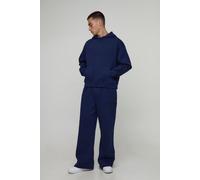Mens Navy Oversized Boxy Worldwide Embossed Hooded Tracksuit, Navy S
