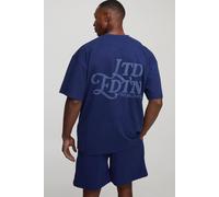 Mens Navy Oversized LTD EDTN Puff Print Shorts Set, Navy S