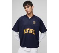 Mens Navy Oversized V Neck Baseball T-Shirt, Navy M
