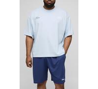 Mens Navy Plus Oversized Boxy Puff Printed T-Shirt & Shorts Set, Navy 3XL