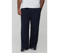 Mens Navy Plus Pleat Front Wide Leg Pinstripe Trousers, Navy 3XL