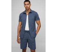 Mens Navy Slim Short Sleeve Collared Shirt & Comfort Pintuck Short, Navy M