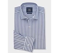 Men's Navy Stripe Cotton Poplin Classic Fit Formal Shirt - Single Cuff - Size: 18.5" x Standard - 37" - Savile Row Company