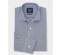 Men's Navy Stripe Cotton Poplin Classic Fit Formal Shirt - Single Cuff - Size: 18" x Standard - 36.5" - Savile Row Company
