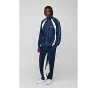 Mens Navy Tall Embroidered Zip Up Sports Gusset Tracksuit, Navy S