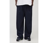 Mens Navy Tall Pleat Front Wide Leg Pinstripe Trousers, Navy M