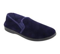 Mens Navy Velour Twin Gusset Slipper - Ross - Navy - size UK Mens Size 8