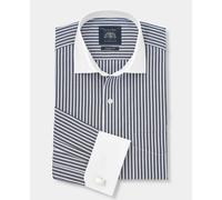 Men's Navy White Stripe Cotton Poplin Classic Fit Winchester Formal Shirt - Double Cuff - Size: 17" x Extra Long - 37.5" - Savile Row Company