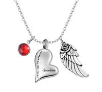 men's necklace Angel Wings Charm & Engraved Forever In My Heart Heart Cremation Urn Ashes Necklace Heart Stainless Steel Keepsake Memorial Pendant