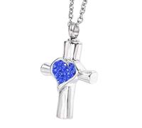 Men's necklace Colorful Stone Cross Cremation Urn Ash Pendant Necklace Keepsake Jewelry Gift For Him gift