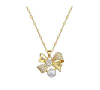 Men's necklace for women，Classic Gorgeous Pearl Bow Necklace Earrings able and Exquisite Temperament Evening Accessories
