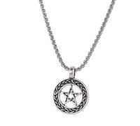 men's necklace Retro Pentagram Pentacle Necklace Celtics Knot Round Pendant Black Wax Chain Necklaces for Men Boys Vintage Jewelry