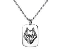 Men's Necklace Stainless Steel Pendant Dog Tag Wolf Lion Head Chain Punk Men's Jewellery Gift, Stainless Steel