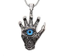 men's necklace,Vintage Skull Hand Demon Eye Necklace Pendant Men's Punk Biker Hell's Eye Pendant Fashion Men Chain Jewelry Gift,Personalized Gift