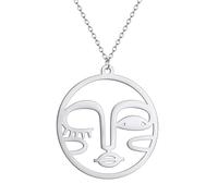men's necklaces，Elegant Design Artistic Face Necklace Women Round Abstract Face Pendant Necklace
