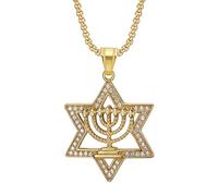 men's necklaces friendship necklace Hip Hop Iced Out Star of Male Gold Color Candlestick Necklace For Men Jewish Party Jewelry Gift
