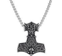 Men's Necklaces,Nordic Mjolnir Thor's Hammer Necklaces,Thor's Hammer,Skull Head,Viking Pendant,Viking Necklace,Stainless Steel,Celtic Knot Design,Amulet,Jewelry,Hip Hop,Punk Fashion