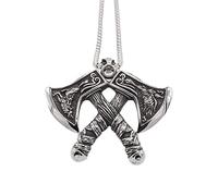 men's necklaces，Wolf Eagle Relief Double Battle Axe Pendant Necklace Men Personality The Phoenix Viking Axe Pendant Fashion Jewelry