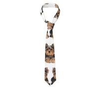 Men's Necktie Dog One Puppy Of The Yorkshire Terrier Lies On White Small Yorkie Adorable Polyester Novelty Skinny For Wedding Party Groom Groomsmen Tie