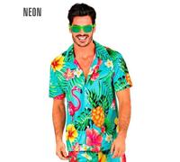 Mens Neon Flamingo Hawaiian Shirt Short Sleeve Summer Party Top
