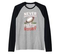 Mens Never Underestimate an Old Man Who Loves Rugby Raglan Baseball Tee