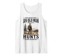 Mens Never Underestimate an Old Man Who Still Hunts in Seventies Tank Top