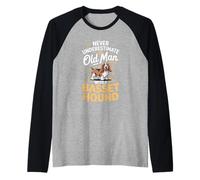 Mens Never Underestimate an Old Man with A Basset Hound Dad Raglan Baseball Tee