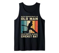 Mens Never Underestimate an Old Man with A Cricket Bat Retro Tank Top