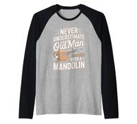 Mens Never Underestimate an Old Man with A Mandolin Hero Raglan Baseball Tee