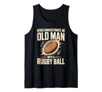Mens Never Underestimate an Old Man with A Rugby Ball Icon Tank Top