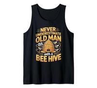 Mens Never Underestimate Old Man with A Bee Hive Beekeeper Tank Top
