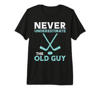 Mens Never Underestimate The Old Guy Ice Hockey Funny Fathers Day Premium T-Shirt
