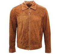 Men's New Classic Tan 100% Genuine Goat Suede Leather Harrington Shirt Jacket M