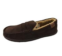 Mens New Hampshire Faux Suede Fur Lined Moccasin Slippers Shoes Size 7-12 (12 UK, Hampshire Dk Brn)