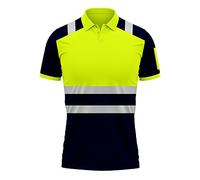Mens New Hi Vis High Visibility Safety Work Wear Short Sleeve 2 Tone Contrast Polo Shirts Top S-2XL Yellow Navy
