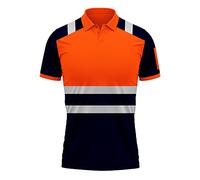 Mens New Hi Vis High Visibility Safety Work Wear Short Sleeve 2 Tone Contrast Polo Shirts Top S-2XL Orange Navy