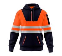 Mens New Hi Vis Safety Work Yellow Orange Multi Zipped Pockets Pullover Hoodie High Viz Reflective Tape Hoodie High Visibility Sweatshirt Top S/2XL